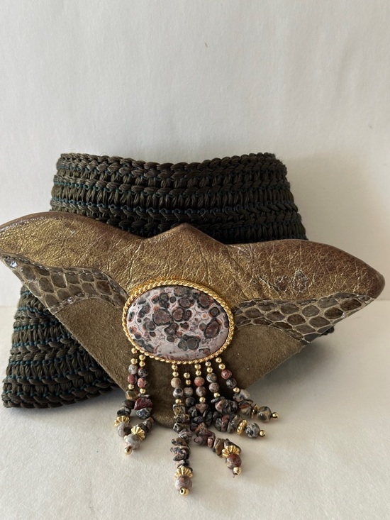WALDORF CREATIONS Accessories - VINTAGE WALDORF CREATIONS ARTISAN SILK LEATHER JASPER STONE BELT